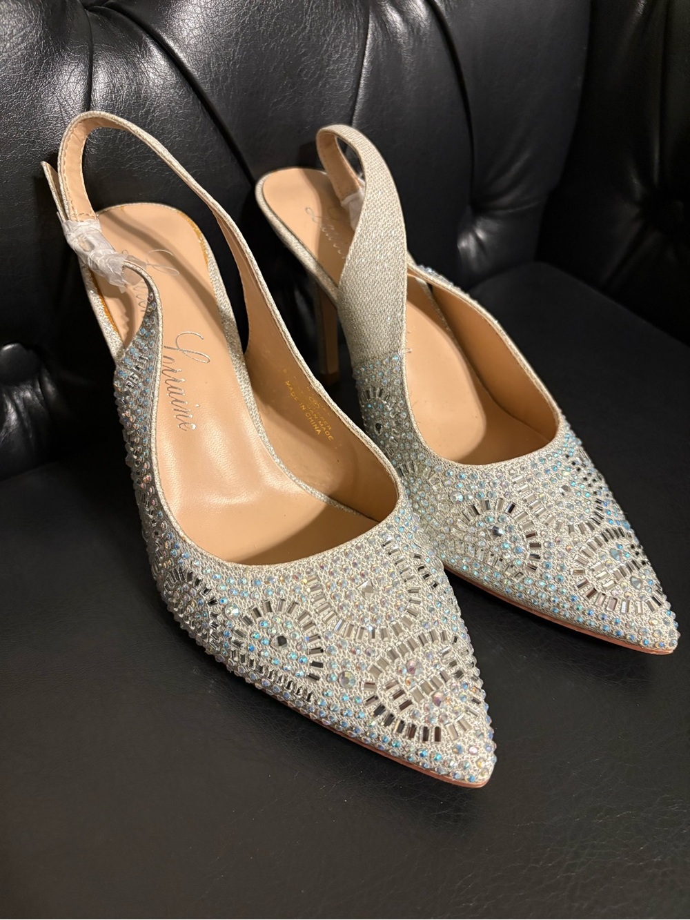Lauren Lorraine Silver Crystal Slingback Pumps